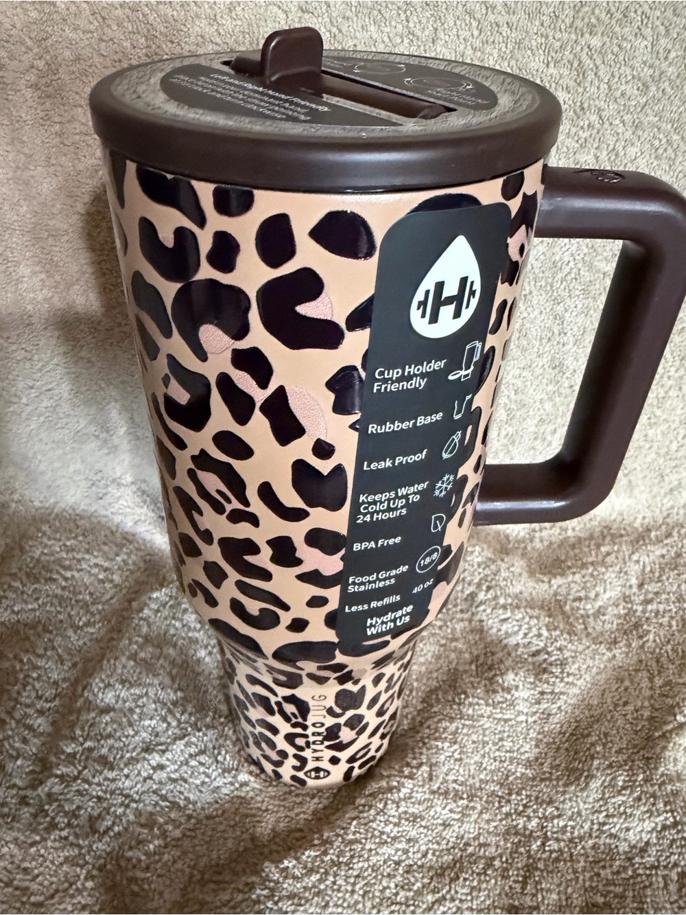 HydroJug Leopard Pattern Travel Mug - Brown/Black